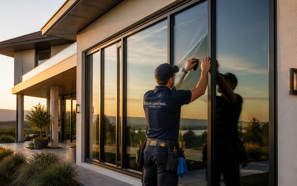 Maison contemporaine avec film solaire posé sur les grandes baies vitrées